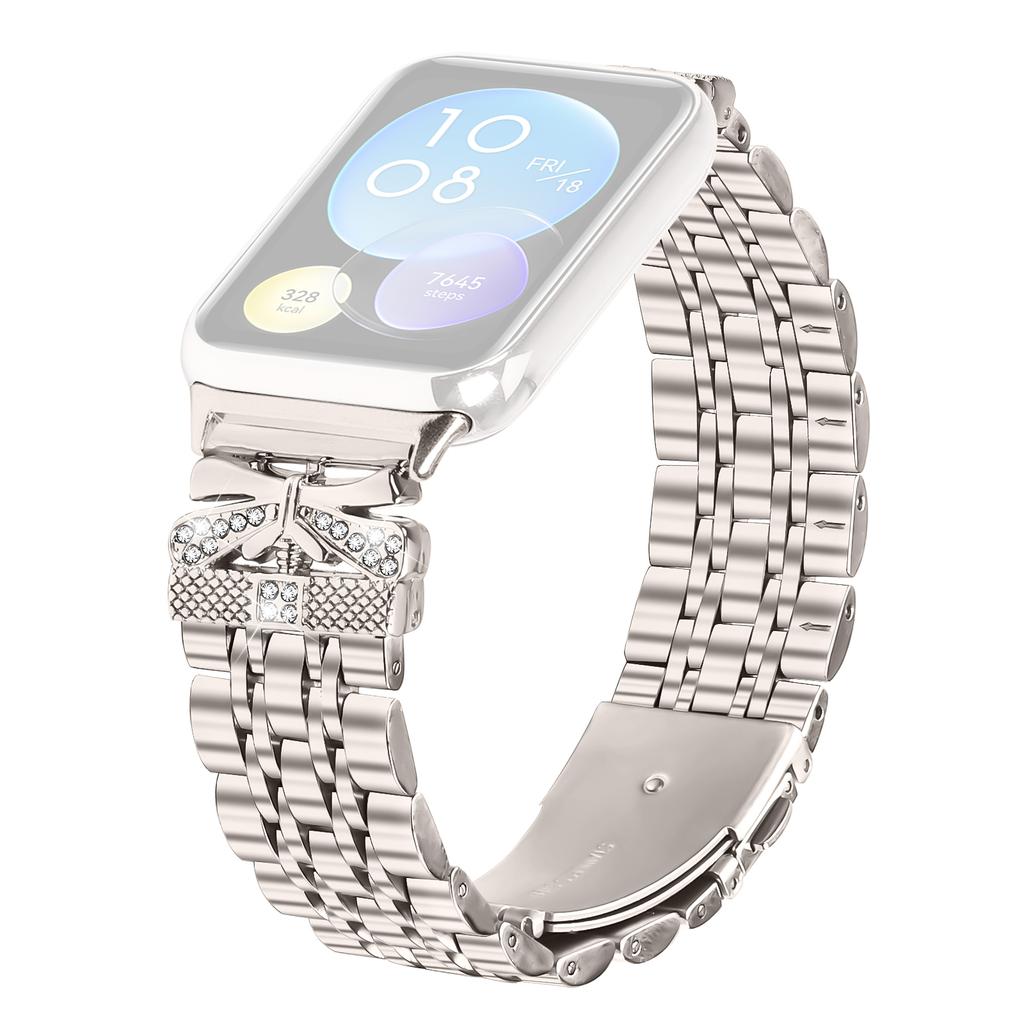 Metal Watch Band for Xiaomi Smart Band 9 Pro/8 Pro Rhinestone Butterfly Decor Stainless Steel Wrist Band