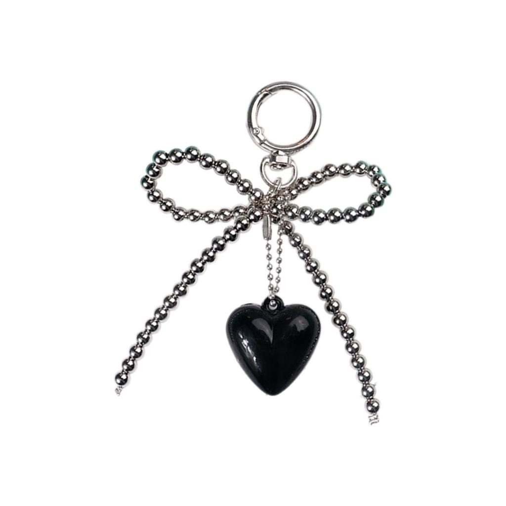 Heart Shaped Bead Keychain with Handmade Detail Lovely Heart Shaped Keychain Unique Beaded Bowknot Stylish Phone Straps