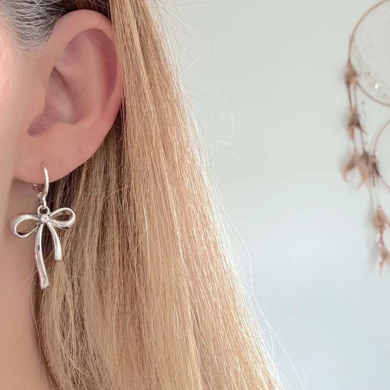 Модные серьги-кольца с бантиком из цинкового сплава для женщин, Egirl, простые металлические серьги-подвески с длинным бантом, эстетика Y2K, циркон