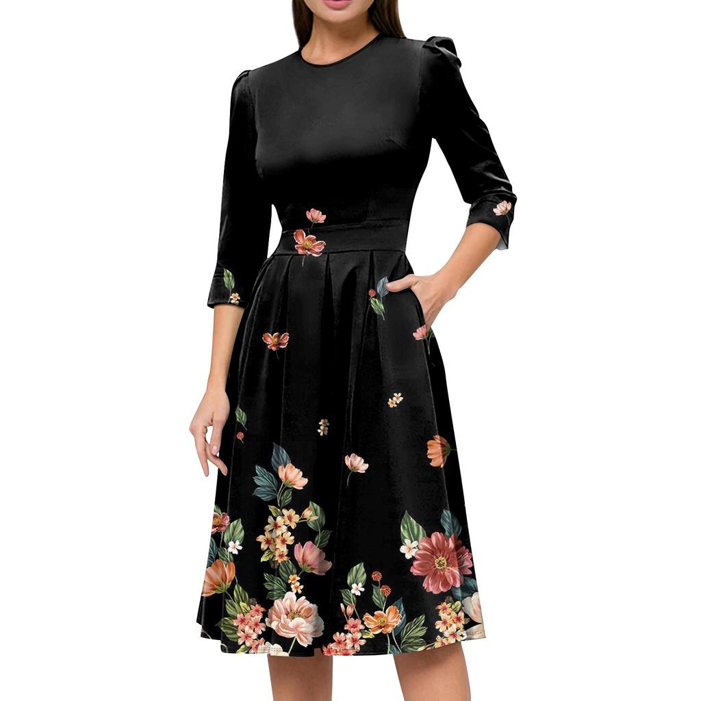 Женское повседневное и модное платье с карманом на рукаве 3/4 и молнией сзади