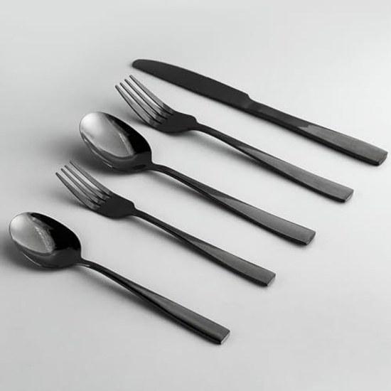 Hive Mind 30-piece set cutlery assortment 6 people spoons forks knives suitable restaurants home use dishwasher safe wedding gift present (Black)