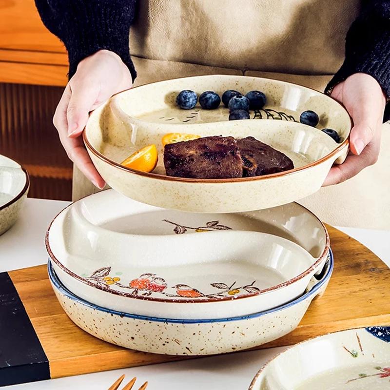 Ретро креативные керамические тарелки современный стиль круглая тарелка для закусок фрукты тарелка уникальная изысканная праздничная бытовая посуда