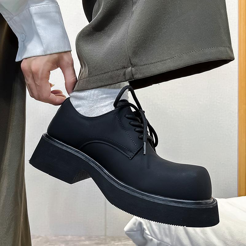 Туфли мужские модные черные туфли на платформе с большим носком повседневные кожаные туфли европейские и американские трендовые универсальные туфли для увеличения роста дерби 9522-Z
