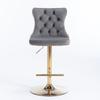 Velvet Swivel Bar Stools, Height 25-33 Inches, Tufted Button Back, Gold Nailhead Trim, Gold Base, for Kitchen Island Home Pub Cafe, Gray, DE1912GY