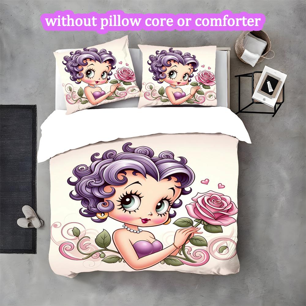 3pcs Duvet Cover Set, Betty Boop Digital Print Bedding Set, Soft Comfortable Bedclothes For Bedroom, Guest Room