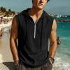 Men's New Summer Fashion T-Shirt - Casual Hooded Solid Color Sleeveless Zipper Hawaiian Beach T-Shirt