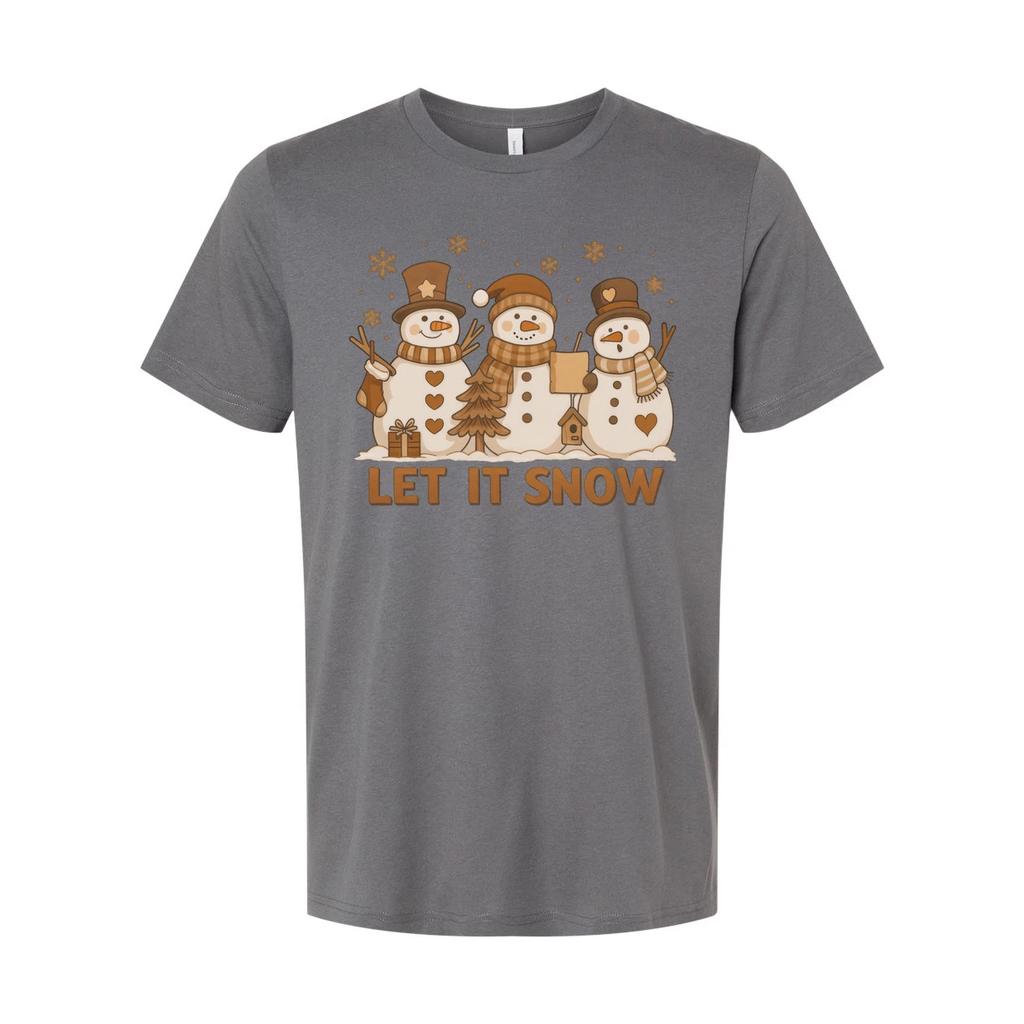 Let It Snow Christmas Graphic Tee Unisex Short Sleeve Snowman Trio Design For Ho