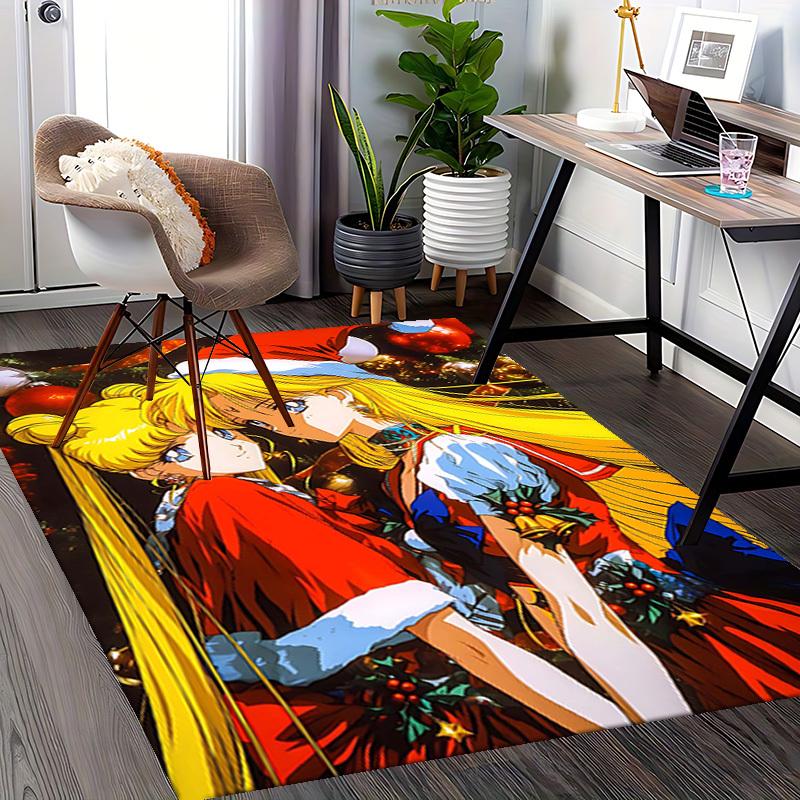 1pc Sailor Moon Christmas Edition Chair Mat - Anime Cartoon Design, Non-Slip Carpet for Office and Home Decor, Suitable for All Seasons.O056