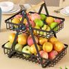 Double-layer wrought iron portable storage basket, kitchen fruit snack storage basket, living room desktop high-value fruit basket