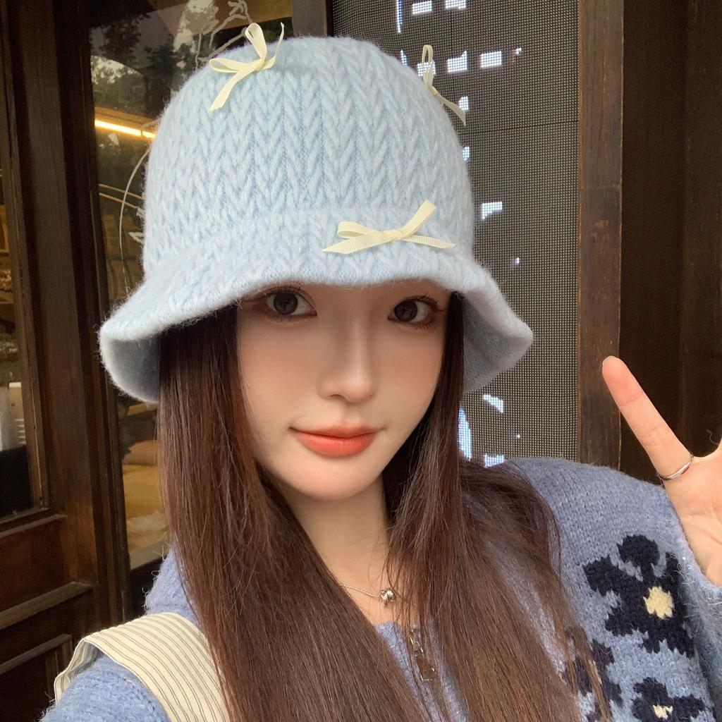 Женская вязаная шапка-панама с бантом - Милая, универсальная, повседневная весенне-осенняя панама