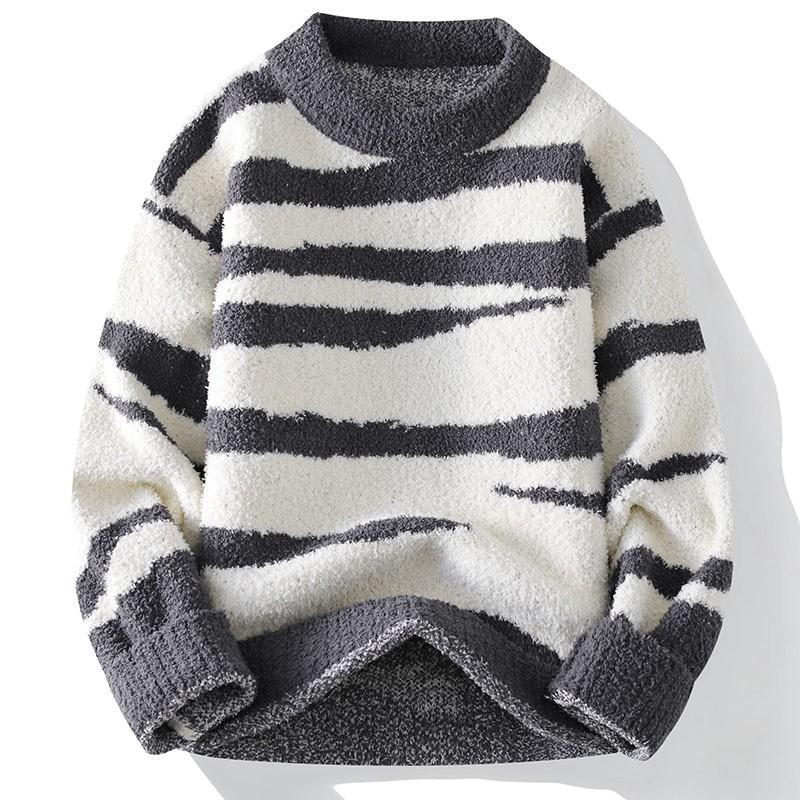 Soft Thick Knit Sweater Men Women Winter Warm Crew Neck Pullover With Zebra Casual Long Sleeve