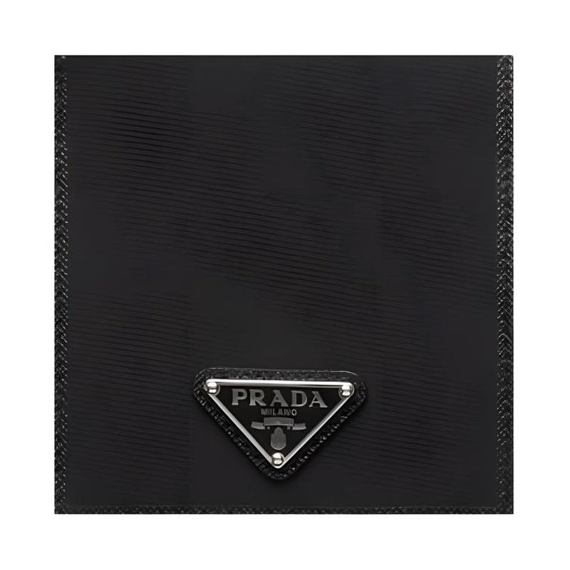 Prada Enamel Metal Triangle Logo Flip Closure Recycled Nylon Wallet Men's Black
