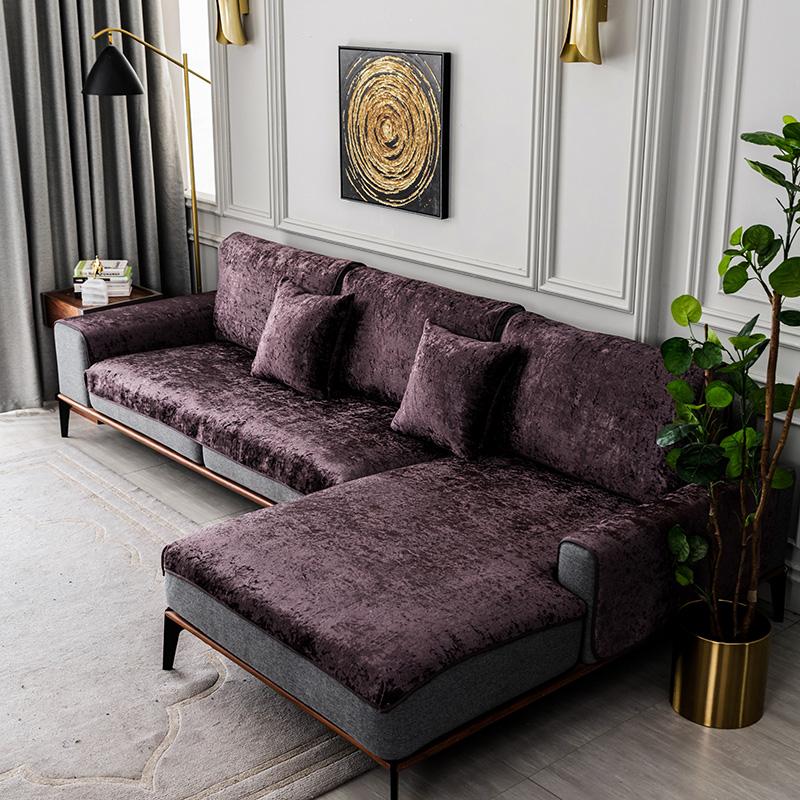 Зимний черный кожаный пылезащитный диванный коврик, легкий роскошный стильный бытовой противоскользящий чехол, сезонный современный минималистичный короткий плюшевый чехол для дивана