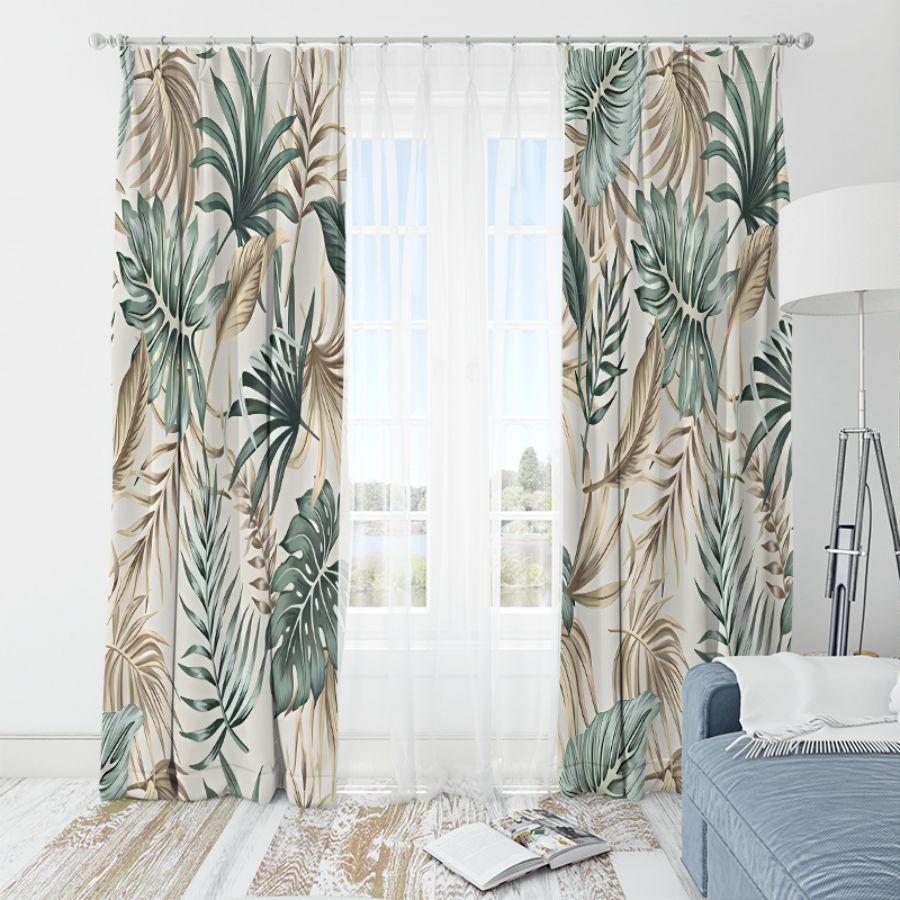 2 шт. - Шторы из полиэстера с рисунком свежих пальмовых листьев, шторы с кулиской 42 * 84, украшение для спальни, гостиной, семейной комнаты