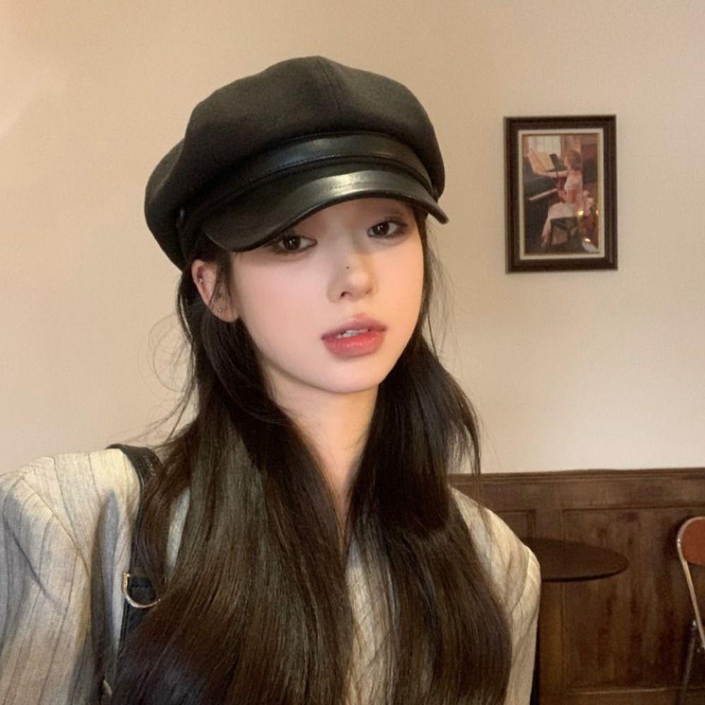 Повседневный берет из искусственной кожи, берет художника в стиле ретро, модный женский берет, для девушки