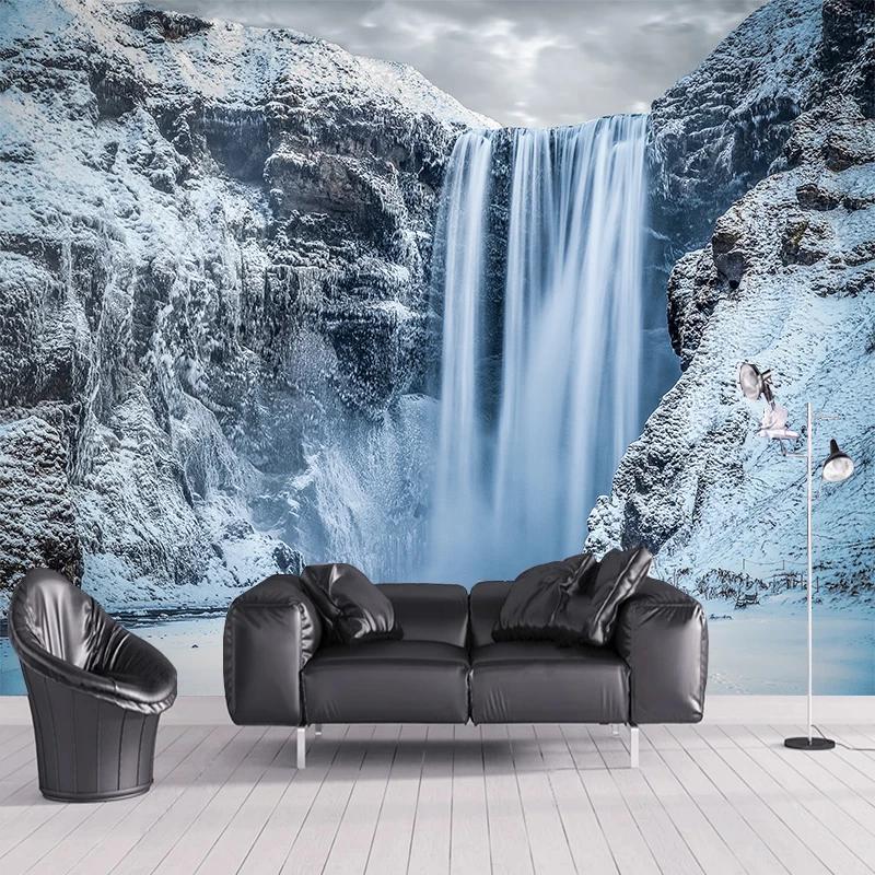 Индивидуальные 3D фотообои Природные пейзажи Снежный водопад Настенная фреска 3D стикер Обои для спальни Домашний декор Настенное покрытие