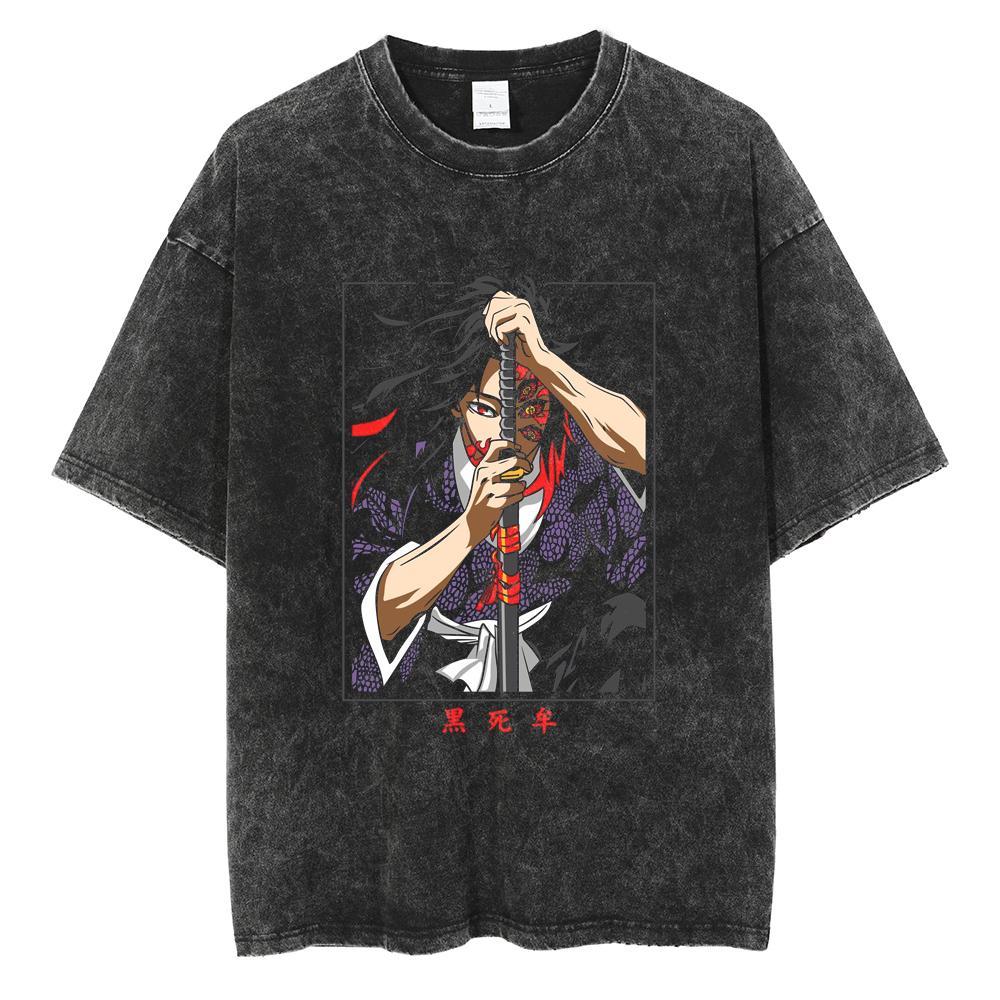 Anime Demon Slayer Tanjirou Nezuko Zenitsu Inosuke Cute Graphic Tshirt Men Women Washed Cotton T-shirts Harajuku Male Manga Tops