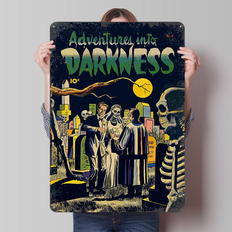 Vintage Horror Comic Tin Plaque Poster Customized Wall Art Retro Vintage Metal Signs for Man Cave Aesthetic Room Decor Men Home