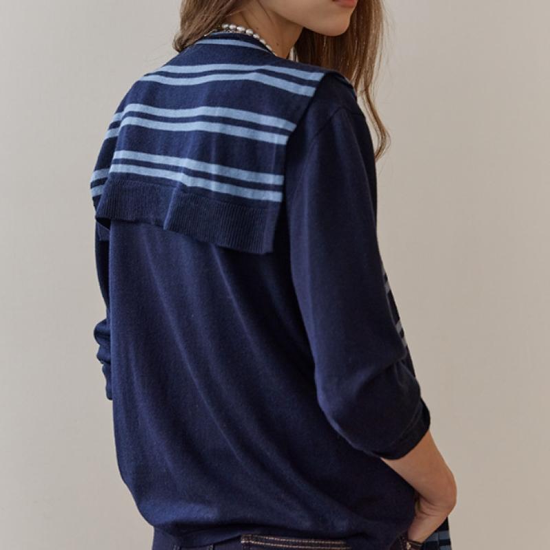 Maxza Lettering Round Neck Knit Stripe Shawl Set Ze11qk013na