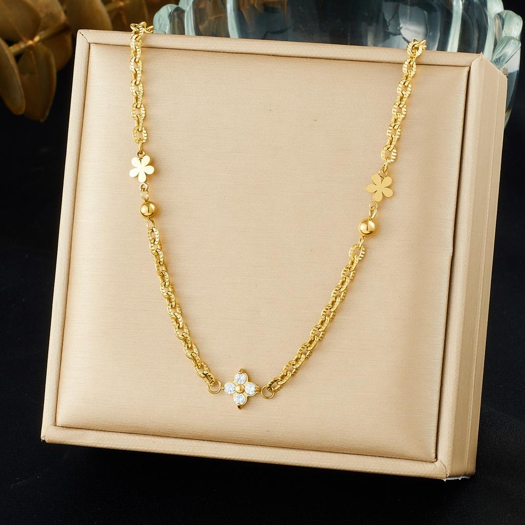 DIEYURO 316L Stainless Steel Simple versatile Zircon Geometry Flowers Bowknot Series Pendant Necklace Lady Classic Charm Jewelry