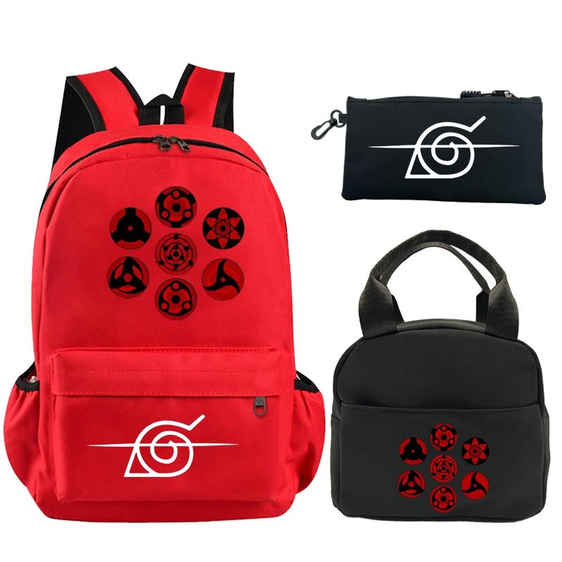 3Pcs/set Anime Naruto Printed Backpack Bookbag with Lunch Bag Pencil Case Teenager Children Girl Boy Schoolbag Rucksack