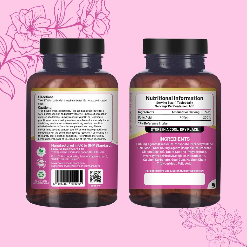 Таблетки фолиевой кислоты 400 мкг - 400 таблеток веганского витамина B9