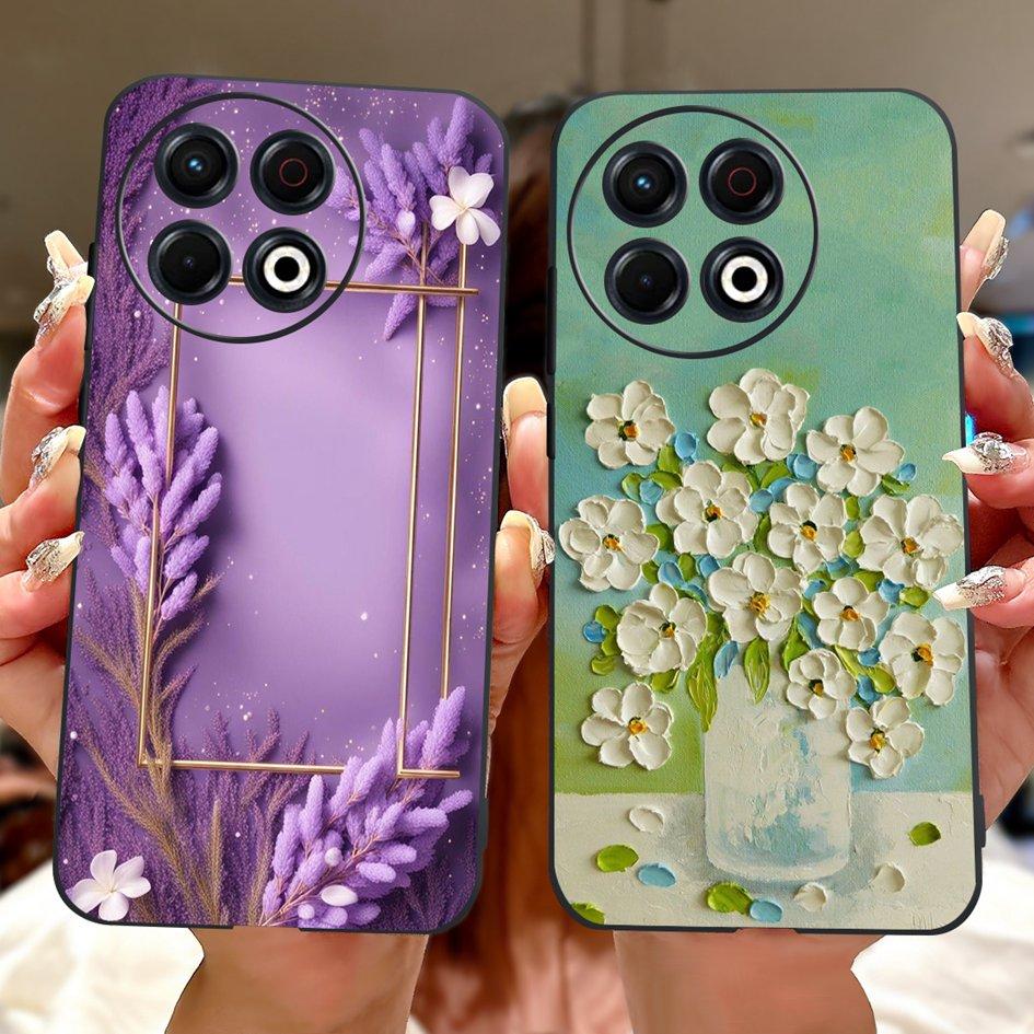Для Tecno Spark 30 KL6 Чехол Spark 30 Pro KL7 Обложка Модный Цветок Мягкий Черный Силиконовый Чехол для Телефона Для Tecno Spark30 Pro 2024 Чехол