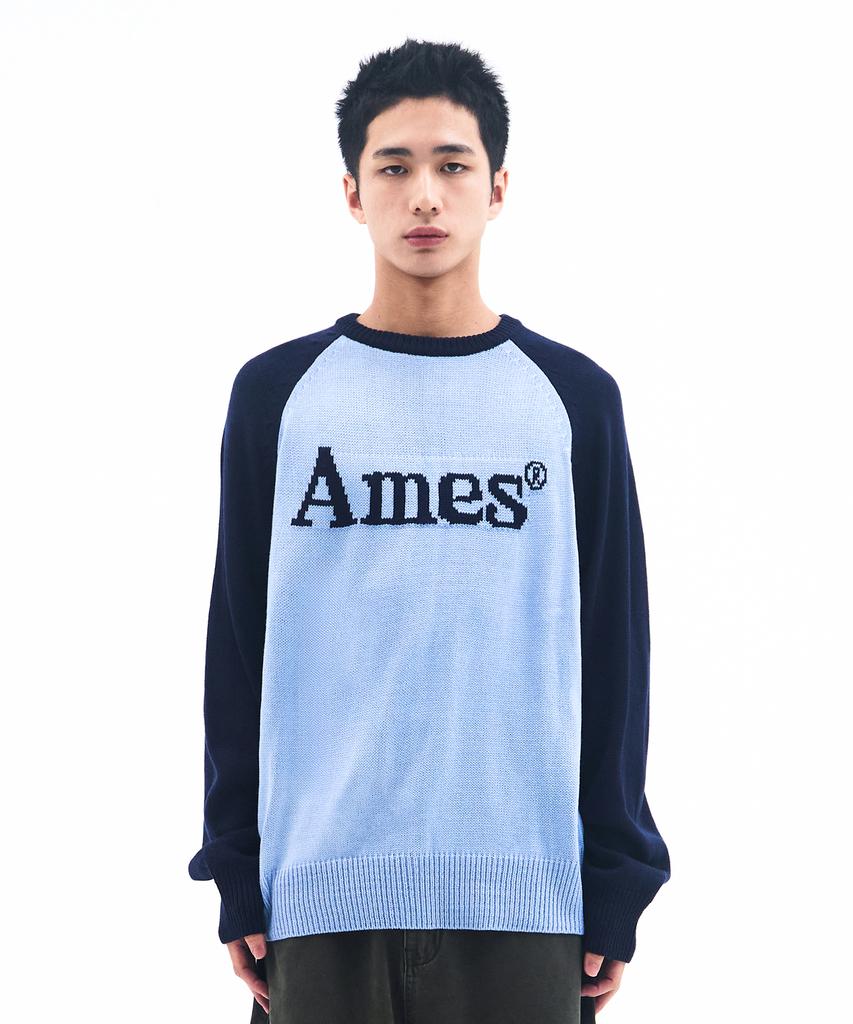 AMES-WORLDWIDE Basic Raglan Pullover Knit Blue