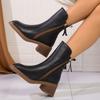 Spring and Autumn Thin Boots Platform Square Toe Double Zip Block Heel Platform Versatile Vintage Booties