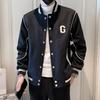 Men Baseball Coat Long Sleeve Single-Breasted Jacket with Letters Print Baseball Collar Outdoor Sports Outerwear