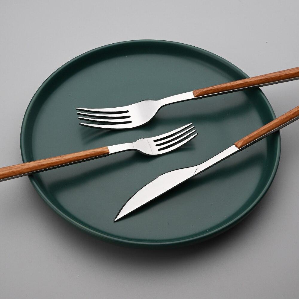 16 шт. наборы столовых приборов из нержавеющей стали, глянцевая серебряная деревянная посуда, западный пищевой нож, вилка, чайная ложка, столовые приборы, набор столовых приборов