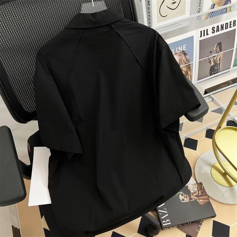 2023 Мужская модная черная рубашка в японском стиле с пятиточечным рукавом и молнией