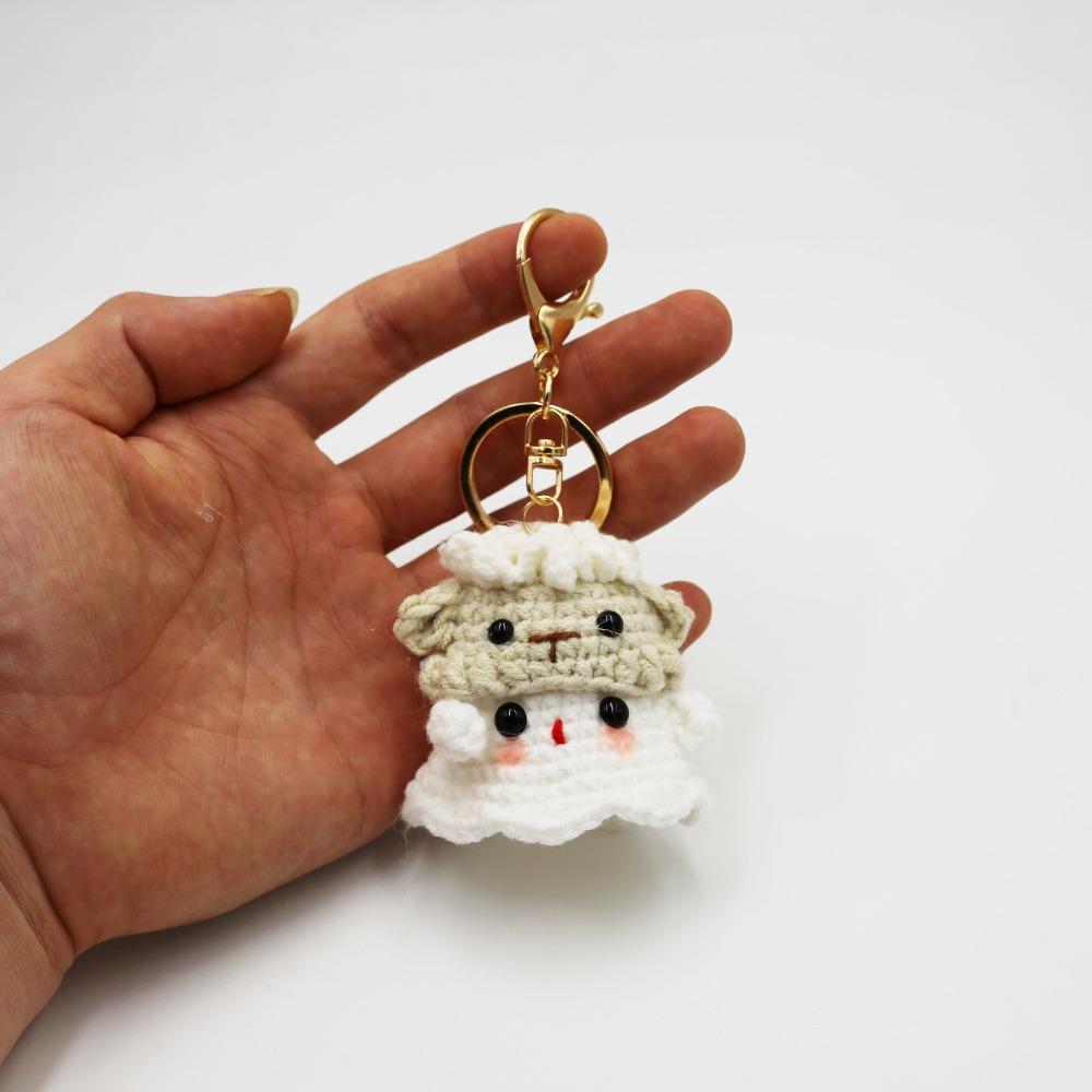 Crochet Knitting Ghost Keychain Creative Cartoon Knitted Ghost Ornament  Room Decor