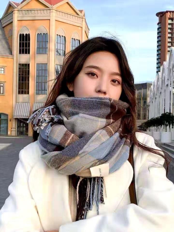 New imitation cashmere retro British fringed plaid scarf women's autumn and winter thickened warm scarf fashion shawl dual-purpose
