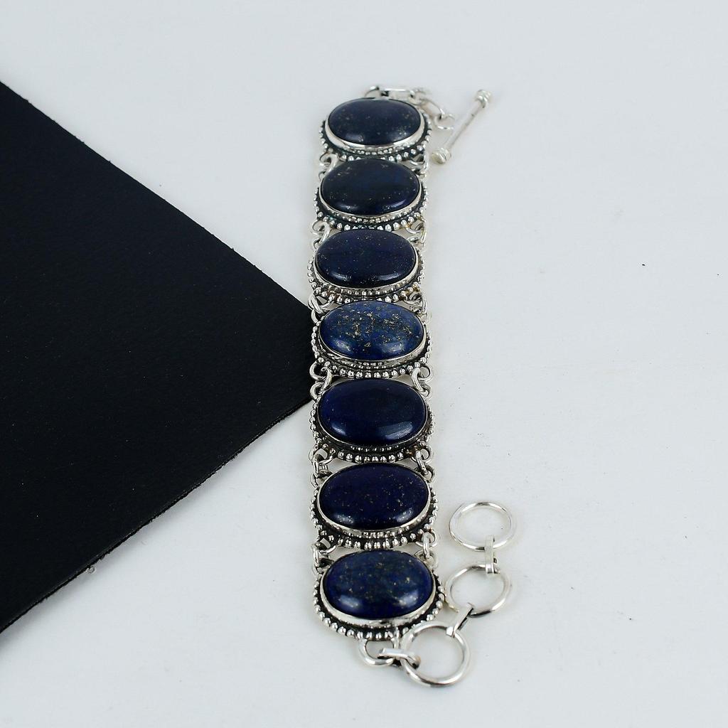 Beautiful Lapis Lazuli Gemstone Handmade 925 Sterling Silver Bracelet, Lapis Lazuli Bracelet For Wife , Unisex Bracelet, Thanksgiving Gift