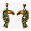 [R6464] - Серьги ручной работы "Колумбина и Арлекин" золотисто-зеленые. (туканы) - 50x25 мм