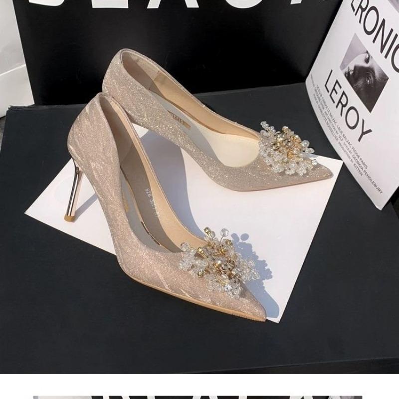 Женские туфли на высоком каблуке, тонкий каблук, остроносые свадебные туфли, серебристые, не утомляющие ноги, обувь для невесты, свадебное платье Hexiu, два варианта ношения