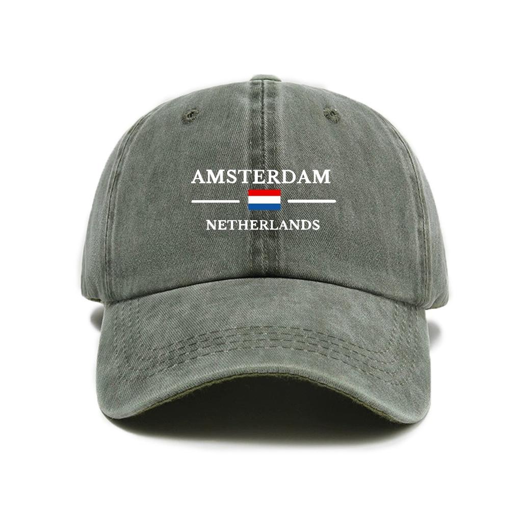 Casual Dutch Amsterdam Printed Retro Old Washed Soft Top Breathable Versatile Universal Baseball