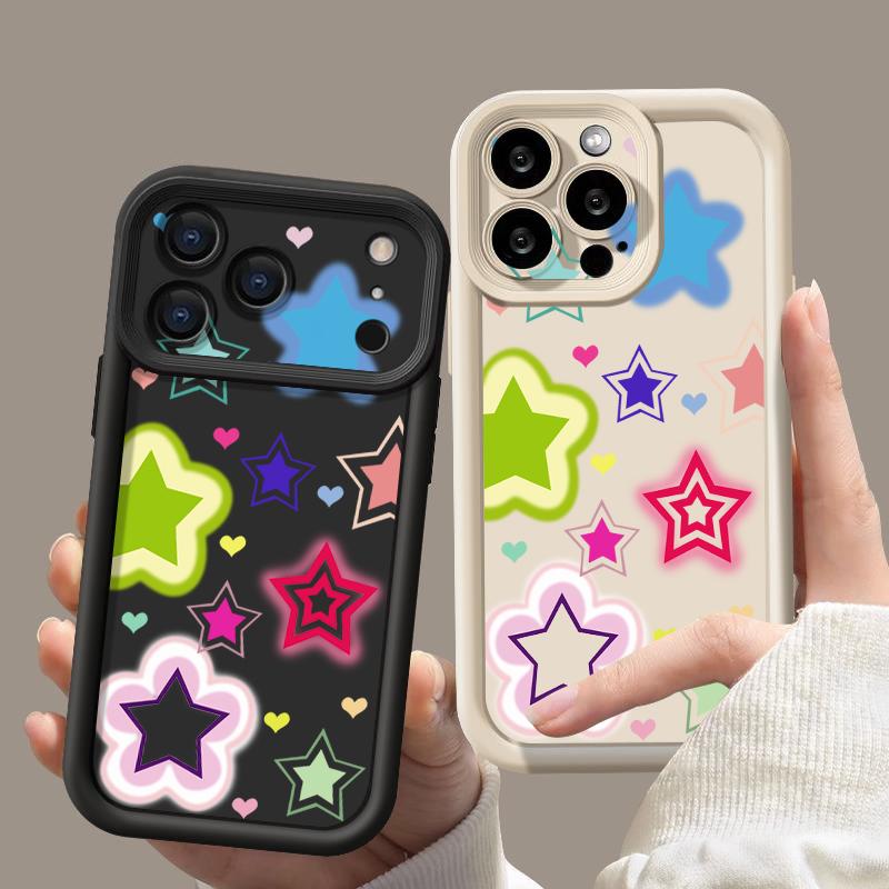 Blended Colorful Stars Pattern Case For iPhone 17 Pro Max Shockproof Silicone Bumper Cover For iPhone 16 Pro Max Funda iPhone 15 14 13 12 11 16E