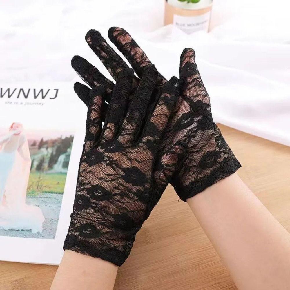 Elegant Short Sunscreen Gloves Goth Hollow-Out Mittens Fashion Party Gloves For Women Female