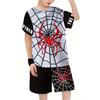 Children's short sleeved shorts set with 3D printed spider pattern