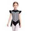 Girls Halloween Clown Performance Bodysuit Ruffled Sleeves Mock Neck Back Invisible Zipper Rhombus Patchwork for Circus Masquerade Cosplay