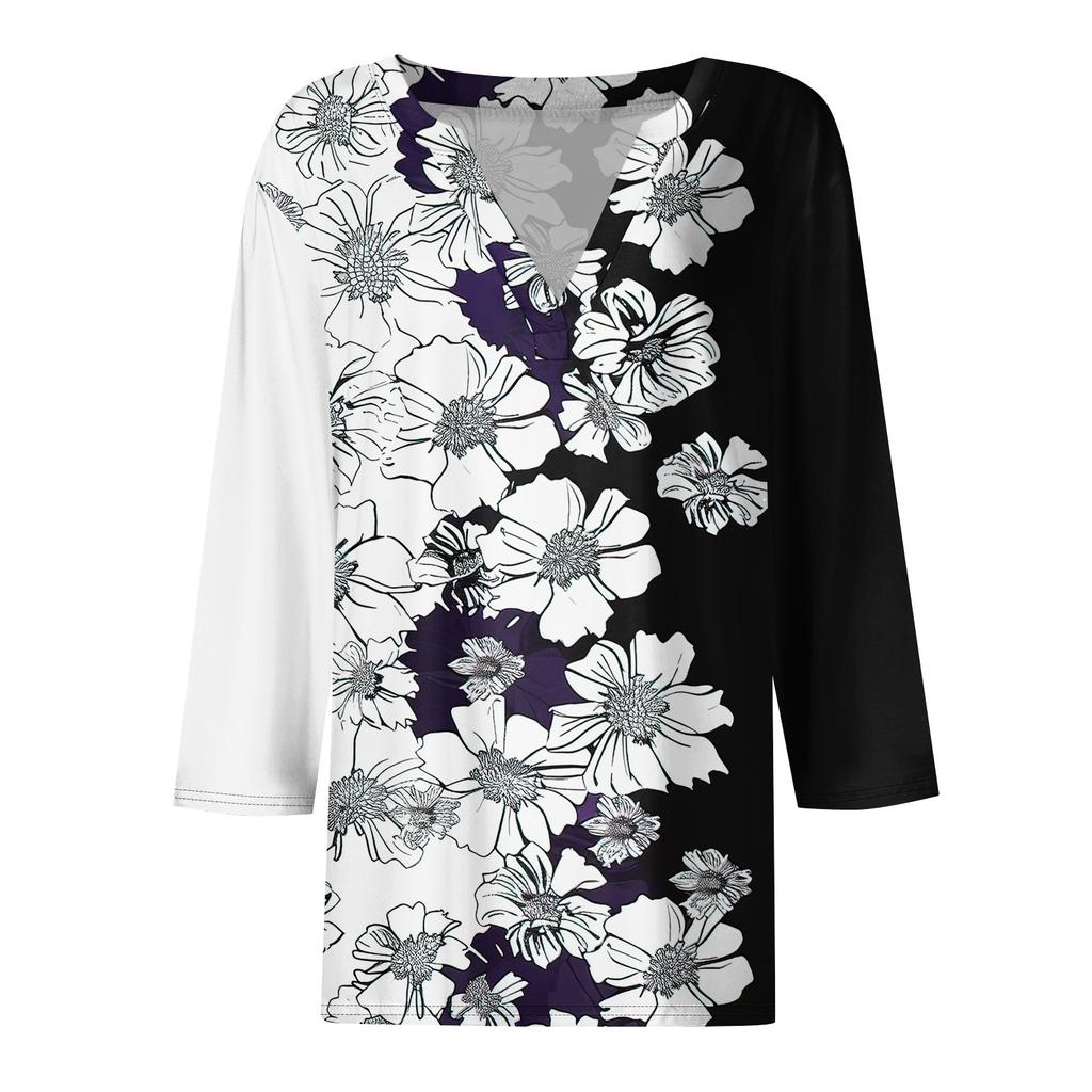 Women's T Shirt Tee Printed 3/4 Sleeve Daily Weekend Fashion Basic V Neck Regular Top