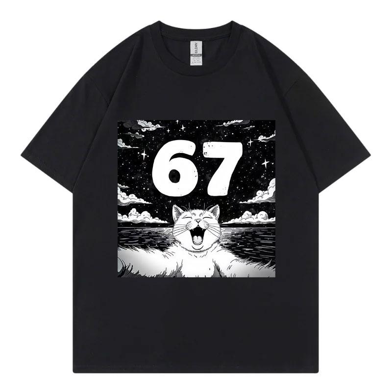 Cat Selfie With 67 Meme Funny Graphic T Shirts Fashion Vintage Short Sleeve Tshirt Unisex Unisex Casual Cotton Tshirts Streetwear