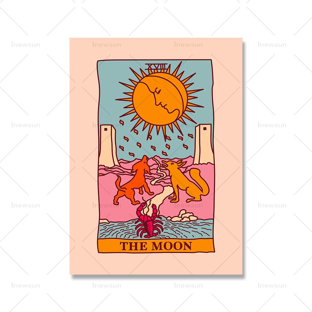 Sun Moon Fool Star Lovers Tarot Card Print Wall Art Canvas Painting Nordic Posters And Prints Boho Picture For Living Room Decor
