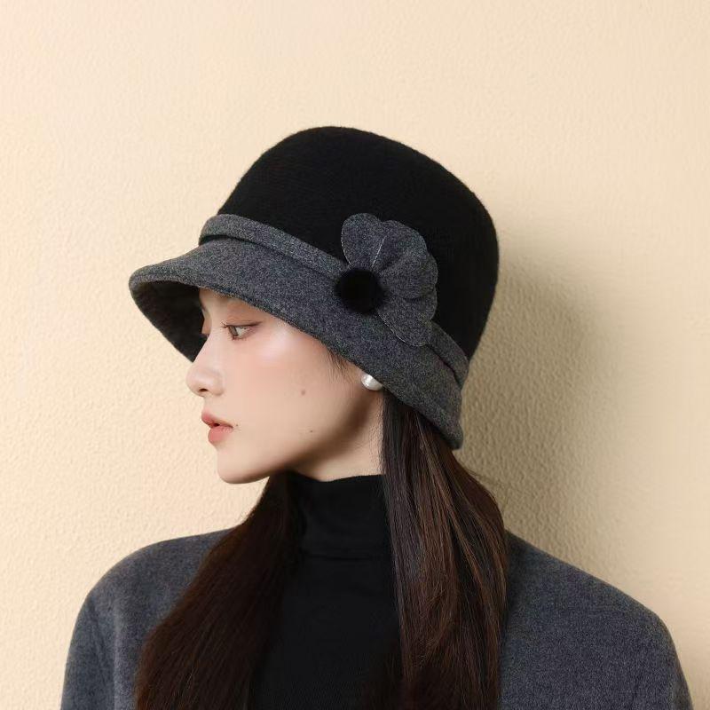 Womens' Wool Felt Fisherman Hat: Autumn/Winter, Korean Style, Versatile Warmth, Elegant British Retro Bucket Fedora for Middle-aged/Elderly.
