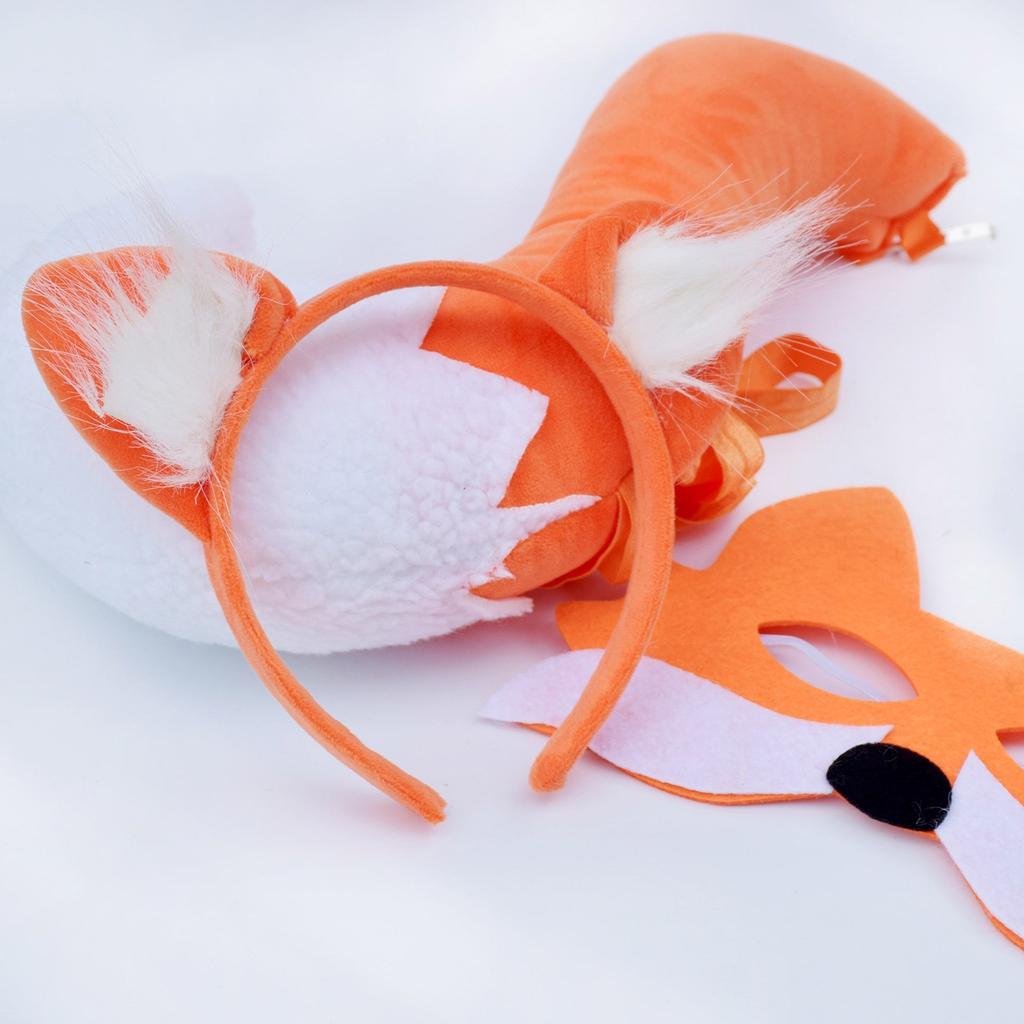 Long Fox Tail Fox Ears Headband Fox Tail and Ears Set Furry Fox Tail Fox Ear Headband Hair Hoop Faux Fur Fox Tail Kits