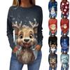 Tee Shirts For Women Fall Casual Long Sleeve Shirts Sweatshirt Retro Printing Christmas Party Top Pullover