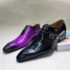 Fashion Luxury Men's Genuine Leather Brogue Oxford Shoes Lace-Up Black/Purple Dress Shoes for Wedding Party Business Formal Occasions