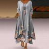 Spring Fall Dress with Pockets Vintage Flower Printing Irregular Layerd Hem Loose A-line Maxi Dress for Daily Work Party
